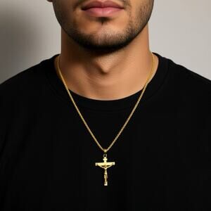 Large Jesus Christ INRI Cross Crucifix Gold Plated Necklace Pendant Unisex Gift